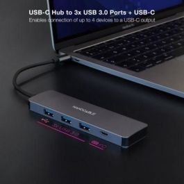 Nanocable 10.16.4409 Hub USB-C 4 puertos (3 USB-A 3.0, 1 USB-C) Gris, Aluminio, 5Gbps, 10cm, Compatible Windows, MacOS, Linux