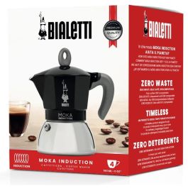 Bialetti Cafetera Moka Inducción 0.9 L - Acero Inoxidable Negro