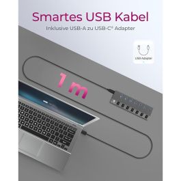 ICY BOX HUB USB 3.0 de 7 puertos con interruptores individuales para cada puerto y fuente de alimentación activa, color gris