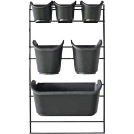 Jardinera de pared - Kit soporte de pared + 3 macetas (0,9L) + 2 macetas (2,5L) + 1 jardinera (5,4L) - Negro - Al 84 x L 48 cm - NATURE