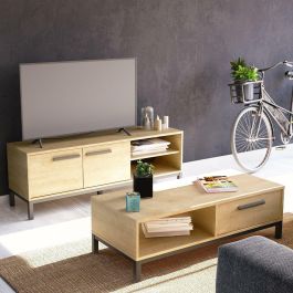 Demeyere CAL3397702718003 Mesa de centro CRAFT con 1 cajón y 1 nicho, Rectangular, Roble Hamilton/Negro, 110,4x50x36,9 cm