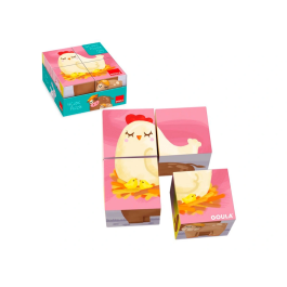 Goula 53467 Puzzle Cubico 4 Cubos con 6 Escenas de Animales de Granja para +2 Años