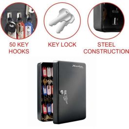 Master Lock Gabinete de llaves de acero para 50 llaves, negro, con sistema de bloqueo y 2 llaves incluidas, llaveros y etiquetas