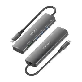 AISENS ASUC-7P025-GR Base para Portátil y Replicador de Puertos USB-C 7 en 1: 1xHDMI 4K, 3xUSB-A, 1xUSB-C PD 100W, Lector SD/MicroSD, Gris
