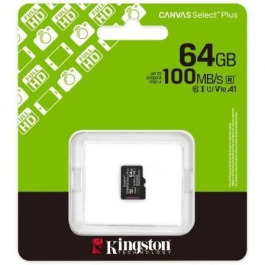 Kingston Tarjeta Memoria CANVAS Select Plus 64GB microSDXC UHS-I U1 V10 A1 Clase 10 100MB/s SDCS3/64GBSP