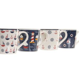DKD Home Decor Mug Atlantico Porcelana New Bone Azul Marino Rojo Veleros 400ml 10 x 9 x 13.5 cm (12 Unidades)