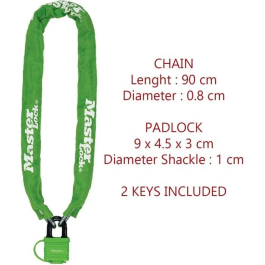 Master Lock Cadena de candado 8390EURDPROCOL para Bicicleta, 90cm, Acero Endurecido, Funda Nailon