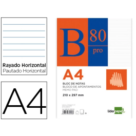 Liderpapel Bloc de notas A4 horizontal 80 hojas 60g/m2 con doble margen azul Precio: 2.50000036. SKU: B1HBZ3BTVH