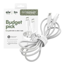 PanzerGlass empower by Racing Cable USB-C a USB-C 60W 2 Metros Blanco, 100% Poliéster Reciclado, Certificado GRS