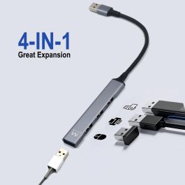 Ewent Hub Slim EW1144 4 Puertos USB 3.2 Gen 1 y 2.0, Diseño Compacto