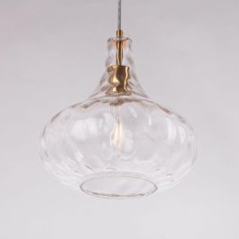 Atsugicho SKD-P80050 Lámpara Colgante de Cristal y Metal, Diseño Clásico Años 20, Esférica con Relieves Azulados, Compatible LED E27