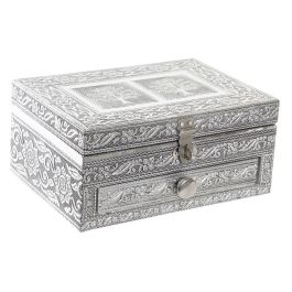 DKD Home Decor Joyero Indio Plateado Natural Madera Aluminio 12.5 x 8.5 x 17.5 cm