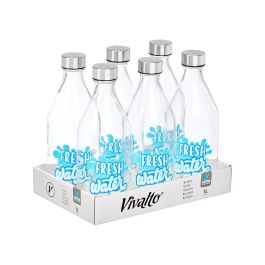 Vivalto Botella Tapón Acero Fresh Water Transparente/Plata Vidrio/Acero 1 L 9.4 x 25.5 x 9.4 cm (Set de 12)