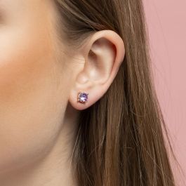 Disney Set 3 Pares de Pendientes La Sirenita Ariel con Piedras Moradas y Diseño Dorado