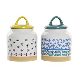 DKD Home Decor Bote Colonial Colección Africa de Gres Turquesa Azul, Apto Microondas y Lavavajillas, Acabado Mate (Pack 4 Unidades)