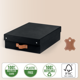 Leitz 61480095 - Pack 2 Cajas de Almacenamiento de Cartón Medianas Bajas A4, 8L, con Tapa, Asas, Color Negro