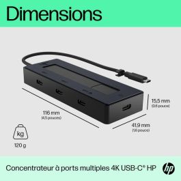 HP Hub USB-C Multiport 4K para Portátiles, Conexión Versátil y Carga