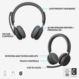 Logitech 981-001311 A00174 A00172 Zone Wireless 2 UC Auriculares Inalámbricos Bluetooth 5.2 Grafito para Oficina con Cancelación de Ruido Activo