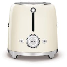 Smeg TSF02CREU Tostadora de 4 rebanadas en Acero color Crema con función descongelar y recalentar, 1500W