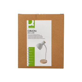 Q-connect Lampara Escritorio Orion Metalica con Detalles Madera Brazo Flexible Color Blanco Oficina 145x330x145 mm