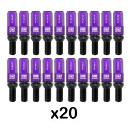 Omp OMPS09971411 Juego 20 Tornillos Rueda Aluminio Color Negro Protector Morado M14x1.25 Llave 17-19 Largo 28mm