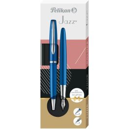Pelikan Bolígrafo y Estilográfica Jazz Noble Elegance Saphire Bl. Azul/Plata, Punta M, Acero Inoxidable, Caja de Regalo