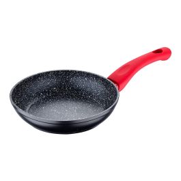 San Ignacio Sartén de Aluminio Forjado Inducción Ø18 cm, Antiadherente Marmolado, Mango Rojo Tacto Suave, Negro