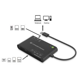 Conceptronic Lector de Tarjetas Externo USB 3.2 Gen 1 Negro Compatible con SD, microSD, MMC, MS Micro