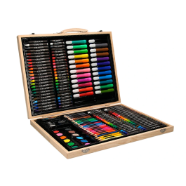 Liderpapel Estuche de Pintura 168 Piezas Maletín Madera 39,3x30x4,8 cm