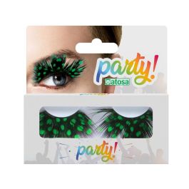 Pestañas Postizas Verdes Con Plumas Y Lunares Neón para Fiesta, Carnaval y Maquillaje Creativo Precio: 1.49999949. SKU: S1121227