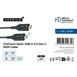MicroConnect Cable de fibra óptica USB-C 3.2 Gen 2, 10Gbps, 60W, 4K30Hz, 15m para Datos y Video