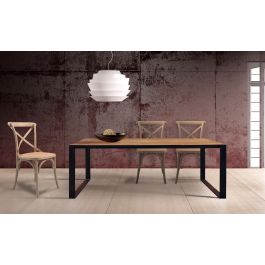 GINER Y COLOMER Mesa Comedor Acacia 8 Plazas Metal Nogal Oscuro