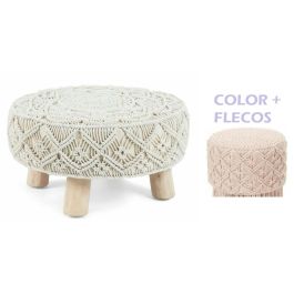 DKD Home Decor Reposapies Boho Macrame de Algodón y Madera Rosa Palo Natural 53x53x31 cm