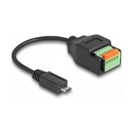 DeLOCK Cable USB 2.0 Tipo Micro-B Macho a Bloque Terminales 5 Pines 15 cm, Negro/Verde, Adaptador Terminal Block
