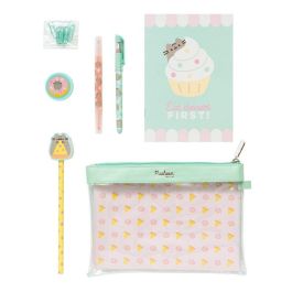 ERIK Set Papelería Foodie Collection Pusheen: Cuaderno A5, Subrayador, Bolígrafo, Lápiz, Sacapuntas, Clips y Estuche