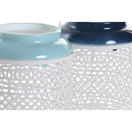 DKD Home Decor Portavela Mediterraneo Azul Celeste y Azul Marino Metal 15 x 24.5 x 15 cm (2 Unidades)