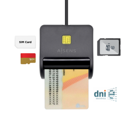 Aisens Lector De Tarjetas Inteligente Dni Con Lector De Tarjetas Sim, Sd, Mirosd, Mmc, Rs-Mmc, Mmc Micro Negro Precio: 8.68999978. SKU: S8400202