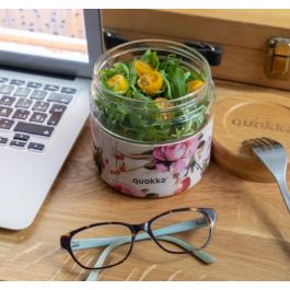 QUOKKA Recipiente de Comida de Cristal 820 ml con Funda Deli Dark Flowers, Tarro Hermético