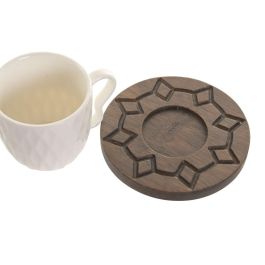 DKD Home Decor Set de 6 Tazas de Porcelana y Bambú, Colección Pengjia 25, Blanco y Marrón Oscuro, Acabado Relieve, 90ml