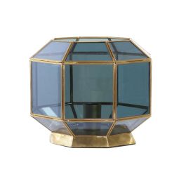 DKD Home Decor Lámpara de Sobremesa Moderna de Diseño Cristal y Latón Azul Dorado E27 50W 220V con Cable 180cm 29x29x25 cm