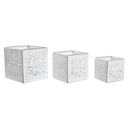 DKD Home Decor Macetero Decorativo de Metal Tropical con Diseño de Hojas Blanco y Dorado 15x15x15 cm - Set de 3 Unidades Precio: 39.69000013. SKU: S3044311