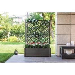 STEFANPLAST Caja de flores rectangular con enrejado - Acabado en madera - 100 x 43 x H 142 cm - 80 L - grafito