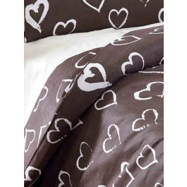 Aucune - Juego de cama 1 funda nórdica 140 x 200 cm + 1 funda de almohada 60 x 60 cm - Estampado de corazones marrones - AUC8681181801345