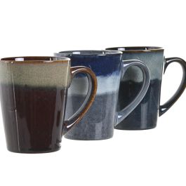 DKD Home Decor Taza Mug Moderno Gres Esmaltado 330ml Azul/Azul Marino 8.5x10.6x12cm Apto Microondas Lavavajillas (12 Unidades)
