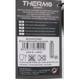 Thermosport Botella Termo de Acero Inoxidable con Asa, 1000 ml (1 L), 30,5 cm Alto x 8 cm Diámetro (6 Unidades)