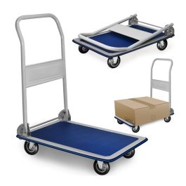 Edm Carretilla metálica plegable con ruedas, max. 150kg, 73x47x83cm, azul, profesional y doméstico