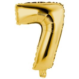 Party Time Globo Cifra Número 7 Oro 35 cm. Reutilizable para Aniversarios y Cumpleaños. Hinchable con Aire o Helio, Dura 2-6 Semanas.