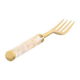 DKD Home Decor Cubertería Moderna de Acero Inoxidable y Nácar Blanco y Dorado, 16 Piezas