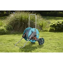 Gardena Enrollador de manguera Aquaroll M con manguera de 25m y Ø15mm, función Kick & Stand, mango ergonómico plegable, conector antigoteo, resistente a heladas
