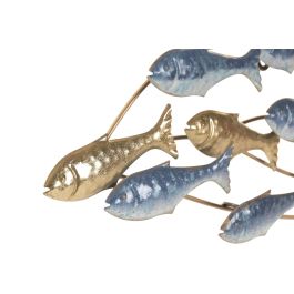 DKD Home Decor Decoración Pared Mediterráneo Azul Dorado Metal Peces 4 x 30 x 96.5 cm (2 Unidades)